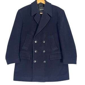 Navy Blue Wool Pea Coat Mens 38 Double Breasted Fisherman Nautical Classic Prep